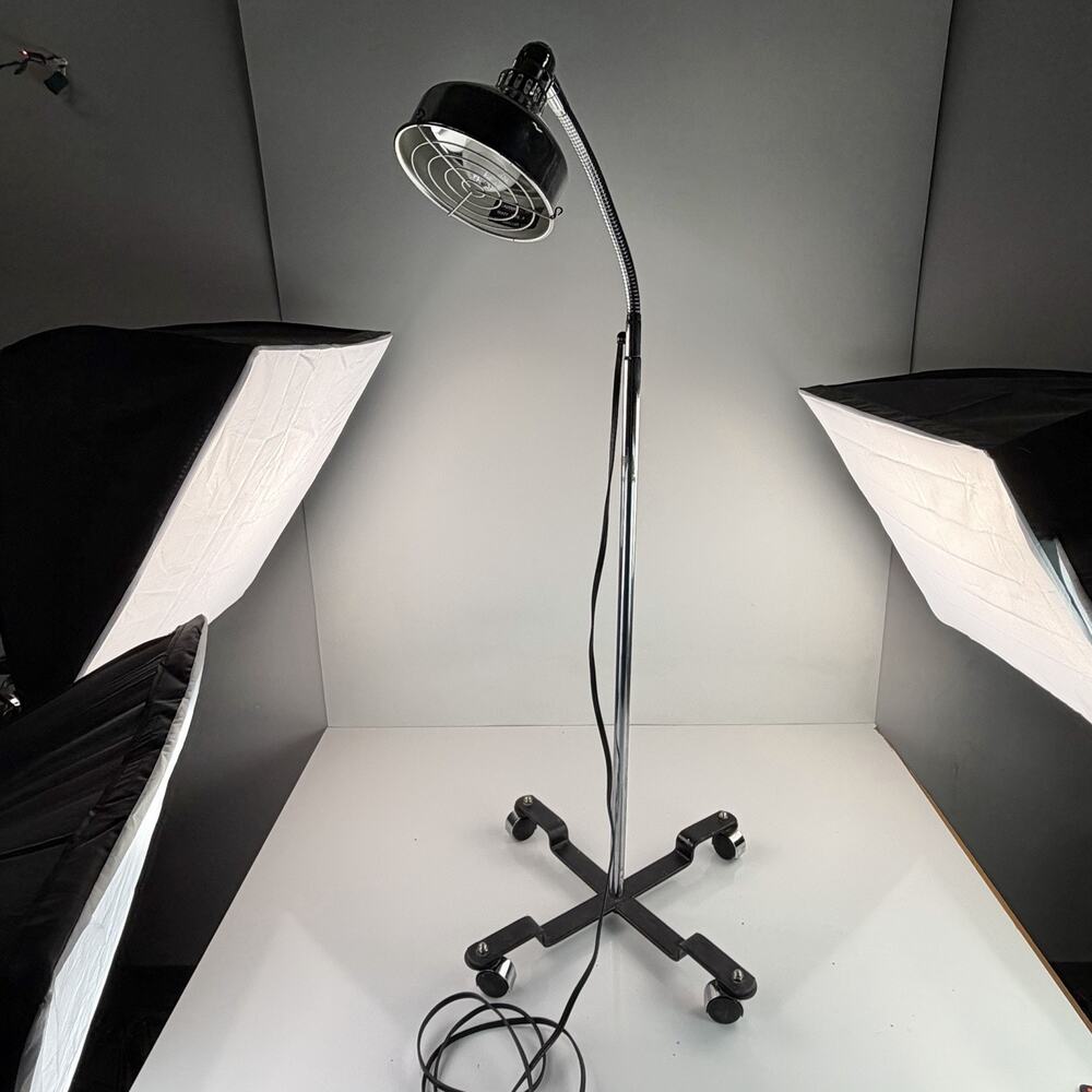 Vtg Ajusco Nightingale Rolling Chrome Gooseneck Exam Medical Floor Lamp Light
